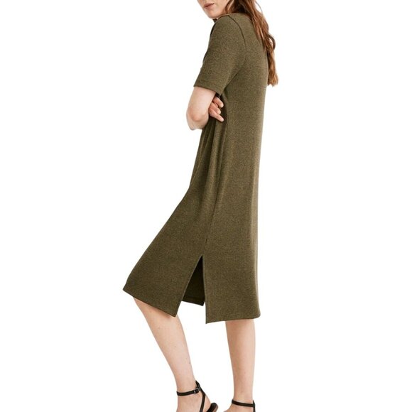 Madewell Black Short Sleeves Ribbed Pocket Tee Midi Dress Slit Sides Size XS - Picture 6 of 10